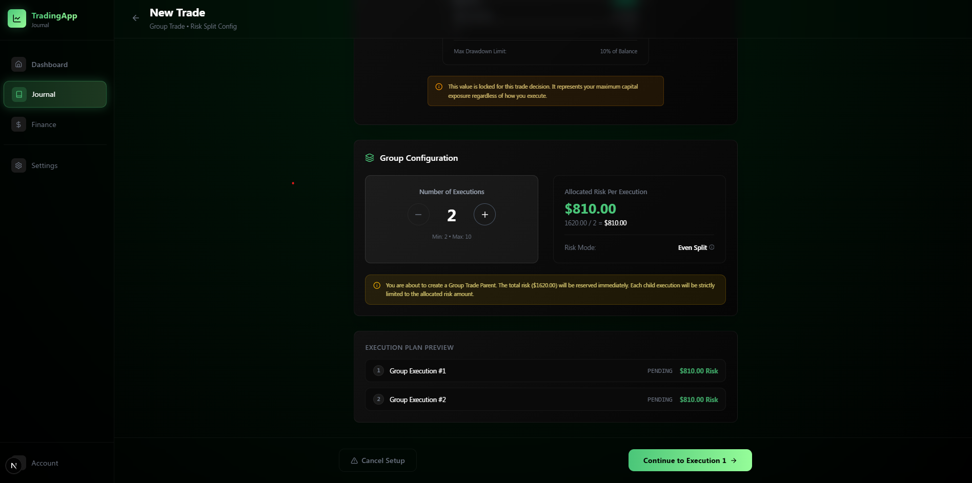 Splitting risk across a group execution